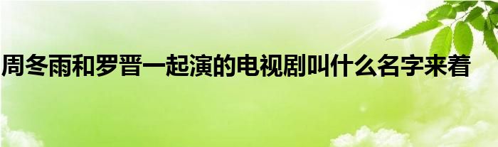 周冬雨和罗晋一起演的电视剧叫什么名字来着