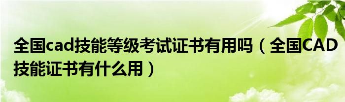 全国cad技能等级考试证书有用吗（全国CAD技能证书有什么用）