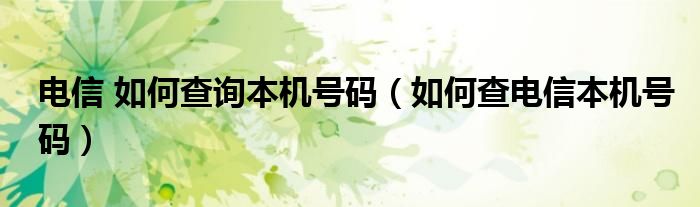 电信 如何查询本机号码（如何查电信本机号码）