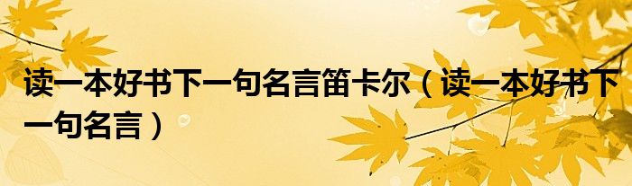 读一本好书下一句名言笛卡尔（读一本好书下一句名言）