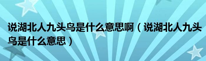 说湖北人九头鸟是什么意思啊（说湖北人九头鸟是什么意思）