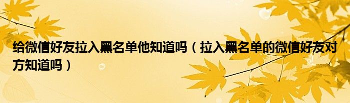 给微信好友拉入黑名单他知道吗（拉入黑名单的微信好友对方知道吗）