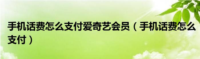 手机话费怎么支付爱奇艺会员（手机话费怎么支付）