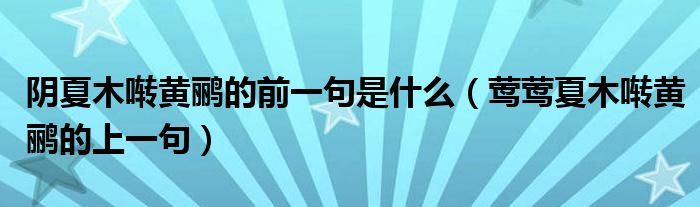 阴夏木啭黄鹂的前一句是什么（莺莺夏木啭黄鹂的上一句）