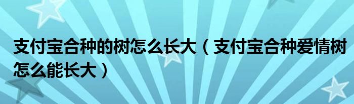 支付宝合种的树怎么长大（支付宝合种爱情树怎么能长大）