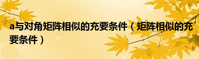 a与对角矩阵相似的充要条件（矩阵相似的充要条件）