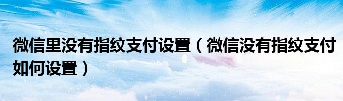 微信里没有指纹支付设置（微信没有指纹支付如何设置）