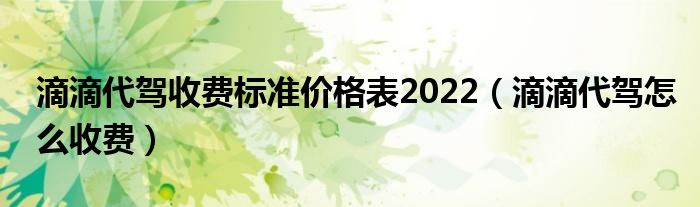 滴滴代驾收费标准价格表2022（滴滴代驾怎么收费）