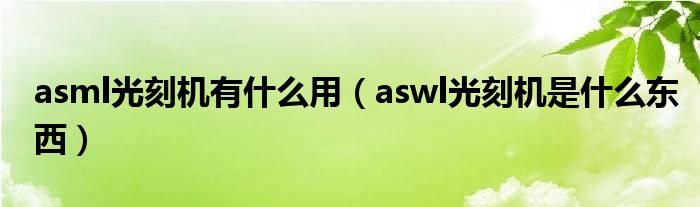 asml光刻机有什么用（aswl光刻机是什么东西）