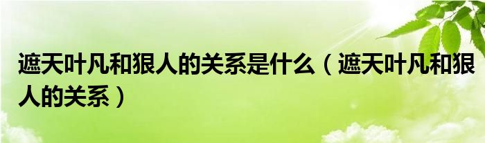 遮天叶凡和狠人的关系是什么（遮天叶凡和狠人的关系）