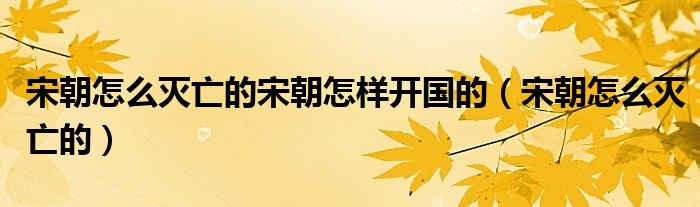 宋朝怎么灭亡的宋朝怎样开国的（宋朝怎么灭亡的）