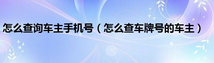 怎么查询车主手机号（怎么查车牌号的车主）