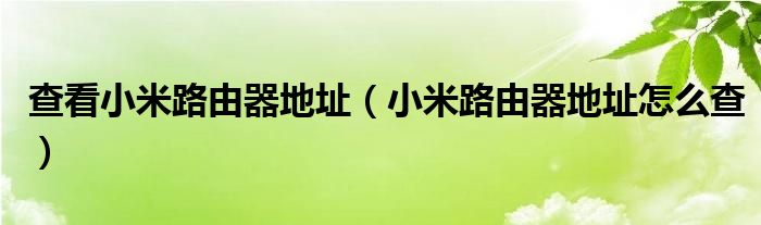 查看小米路由器地址（小米路由器地址怎么查）