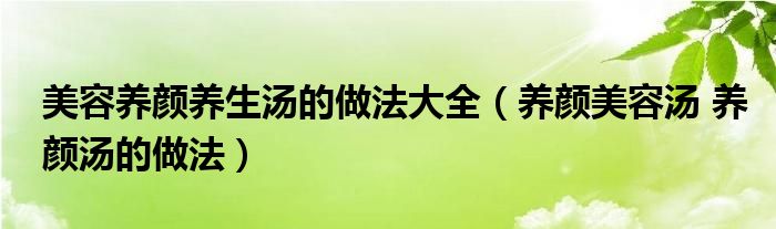 美容养颜养生汤的做法大全（养颜美容汤 养颜汤的做法）