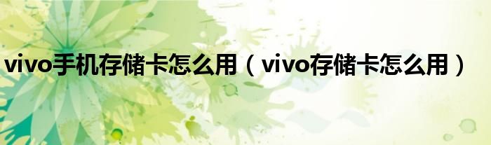 vivo手机存储卡怎么用（vivo存储卡怎么用）