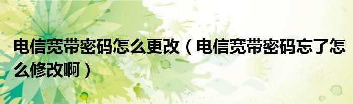 电信宽带密码怎么更改（电信宽带密码忘了怎么修改啊）