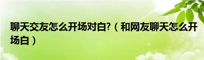 聊天交友怎么开场对白?（和网友聊天怎么开场白）