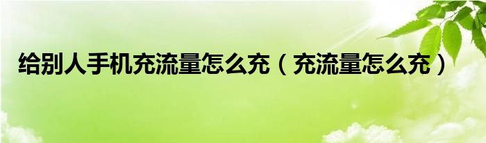 给别人手机充流量怎么充（充流量怎么充）