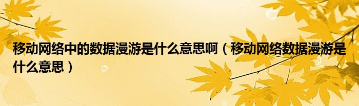 移动网络中的数据漫游是什么意思啊（移动网络数据漫游是什么意思）