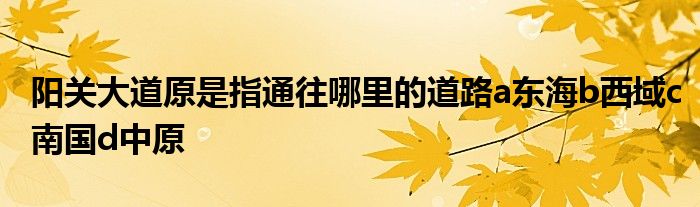 阳关大道原是指通往哪里的道路a东海b西域c南国d中原