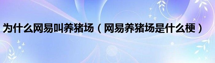 为什么网易叫养猪场（网易养猪场是什么梗）