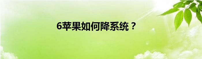 6苹果如何降系统？