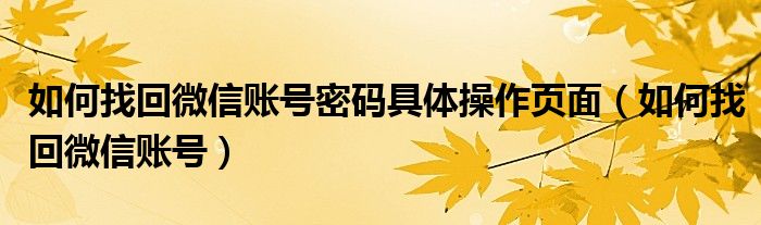 如何找回微信账号密码具体操作页面（如何找回微信账号）