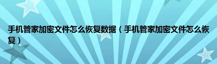 手机管家加密文件怎么恢复数据（手机管家加密文件怎么恢复）