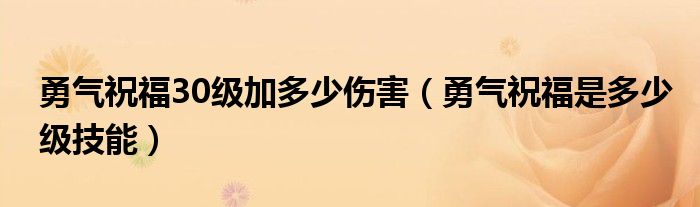 勇气祝福30级加多少伤害（勇气祝福是多少级技能）