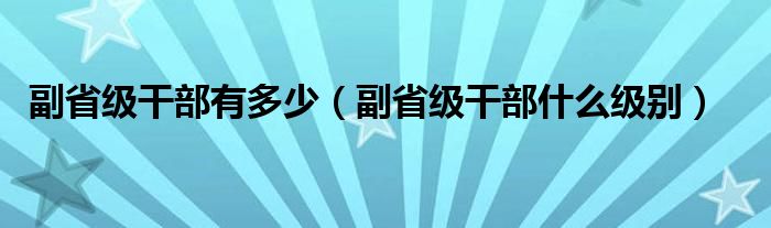 副省级干部有多少（副省级干部什么级别）