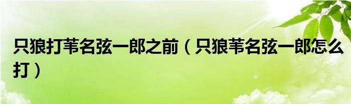 只狼打苇名弦一郎之前（只狼苇名弦一郎怎么打）