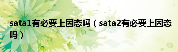 sata1有必要上固态吗（sata2有必要上固态吗）