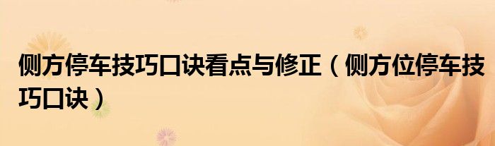 侧方停车技巧口诀看点与修正（侧方位停车技巧口诀）