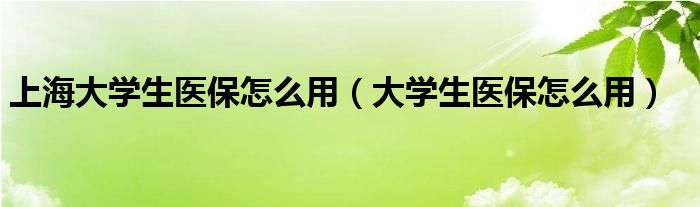 上海大学生医保怎么用（大学生医保怎么用）