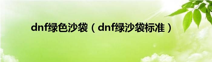 dnf绿色沙袋（dnf绿沙袋标准）