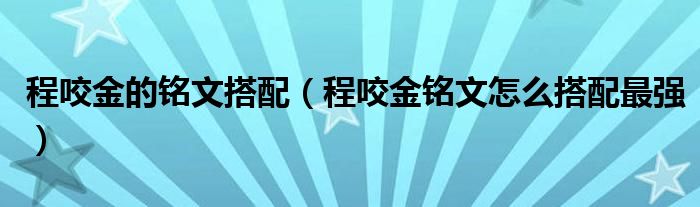 程咬金的铭文搭配（程咬金铭文怎么搭配最强）