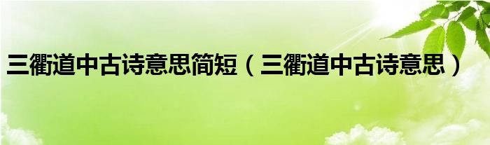 三衢道中古诗意思简短（三衢道中古诗意思）