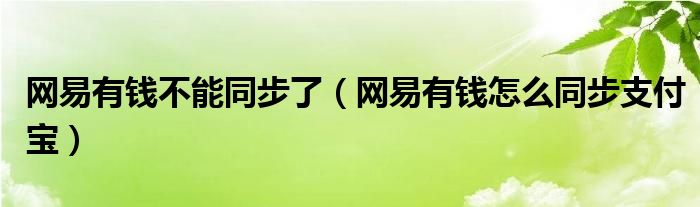 网易有钱不能同步了（网易有钱怎么同步支付宝）