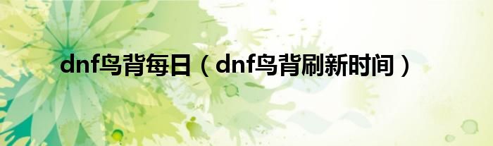 dnf鸟背每日（dnf鸟背刷新时间）