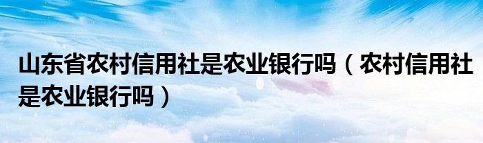 山东省农村信用社是农业银行吗（农村信用社是农业银行吗）