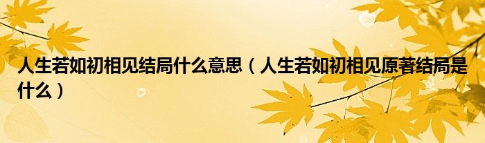 人生若如初相见结局什么意思（人生若如初相见原著结局是什么）