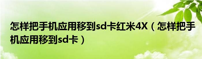 怎样把手机应用移到sd卡红米4X（怎样把手机应用移到sd卡）