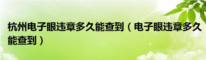 杭州电子眼违章多久能查到（电子眼违章多久能查到）