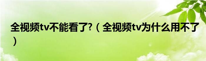 全视频tv不能看了?（全视频tv为什么用不了）