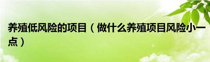 养殖低风险的项目（做什么养殖项目风险小一点）