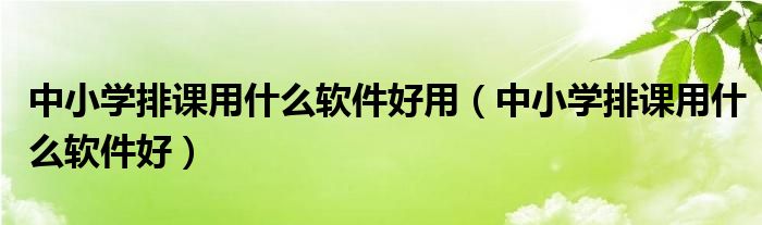 中小学排课用什么软件好用（中小学排课用什么软件好）