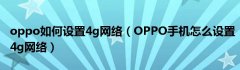 oppo如何设置4g网络（OPPO手机怎么设置4g网络）