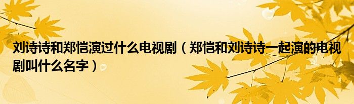 刘诗诗和郑恺演过什么电视剧（郑恺和刘诗诗一起演的电视剧叫什么名字）