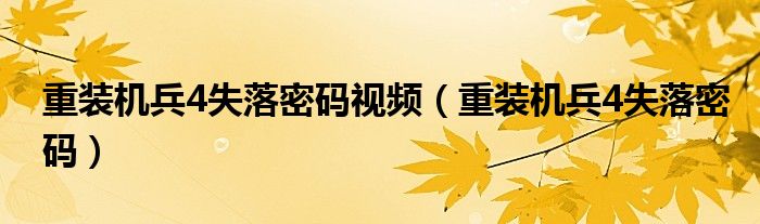 重装机兵4失落密码视频（重装机兵4失落密码）